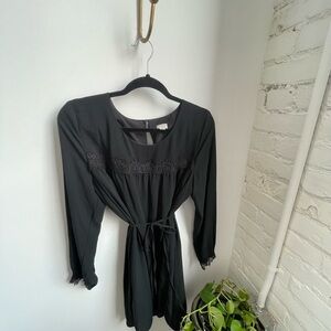 Lace Accent Black Adjustable Silhouette Dress